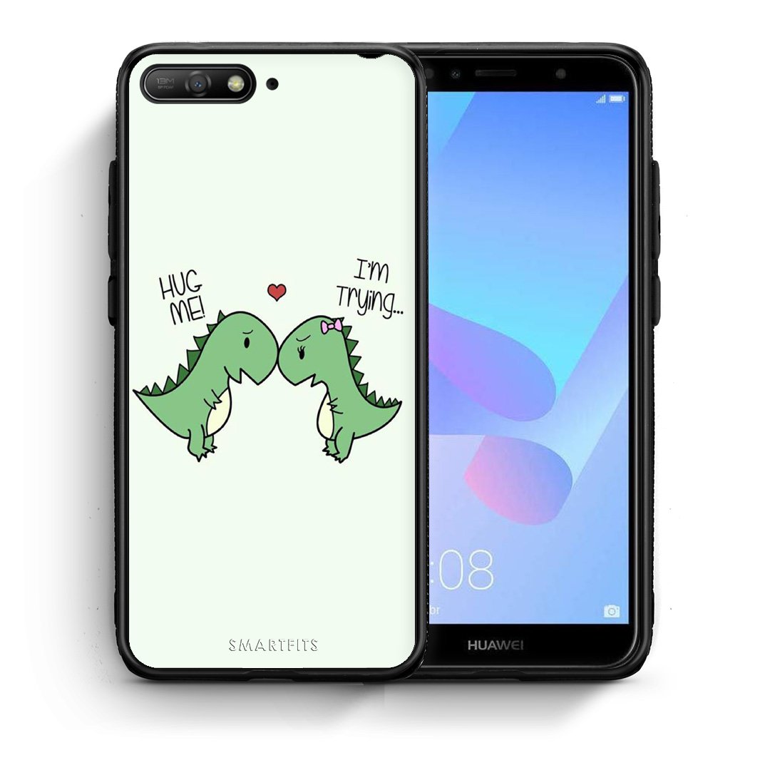 Θήκη Huawei Y6 2018 Rex Valentine από τη Smartfits με σχέδιο στο πίσω μέρος και μαύρο περίβλημα | Huawei Y6 2018 Rex Valentine case with colorful back and black bezels