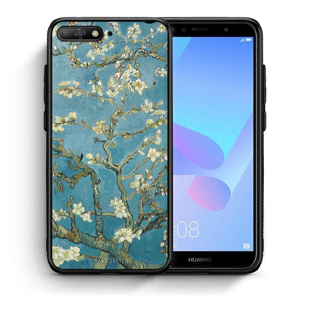 Θήκη Huawei Y6 2018 White Blossoms από τη Smartfits με σχέδιο στο πίσω μέρος και μαύρο περίβλημα | Huawei Y6 2018 White Blossoms case with colorful back and black bezels