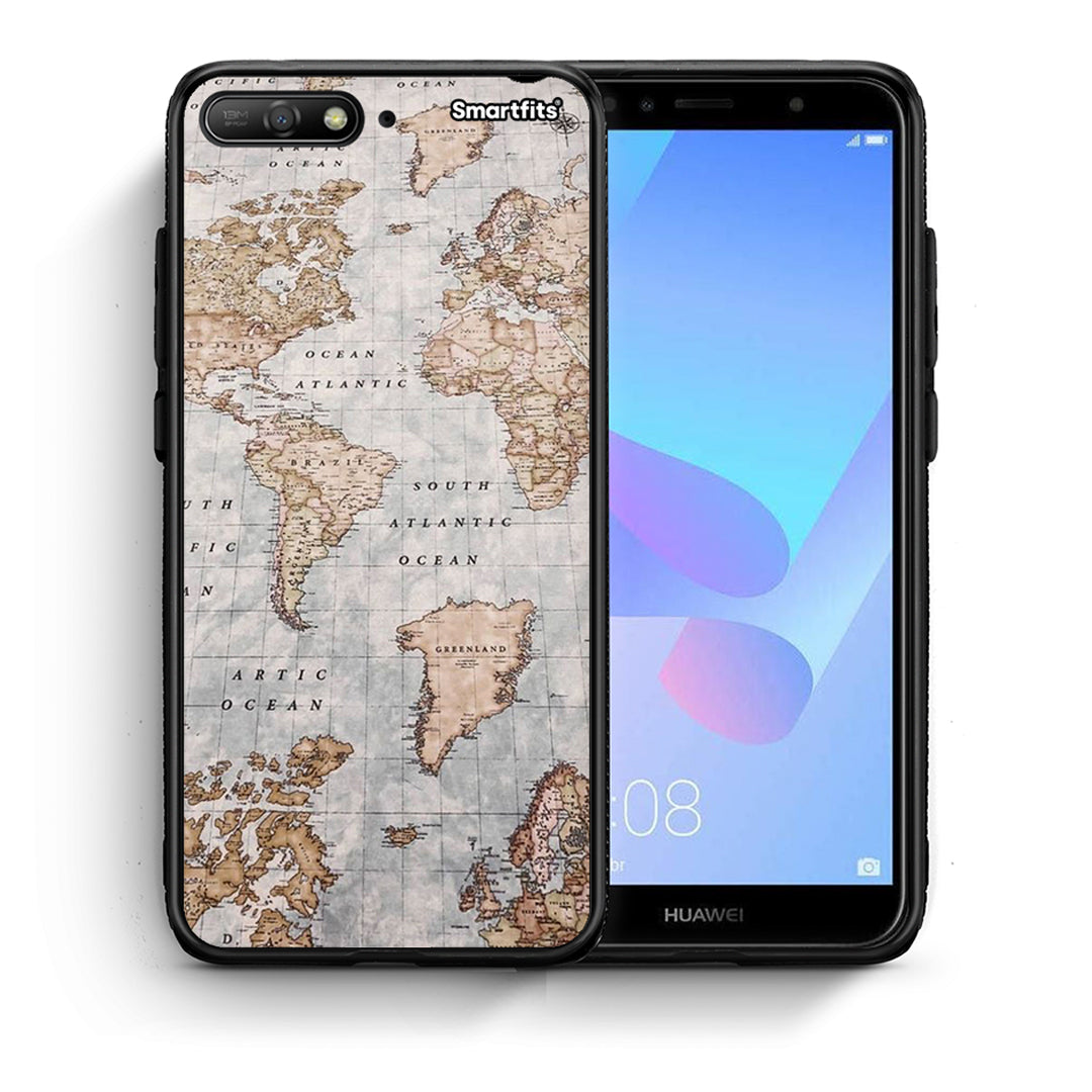 Θήκη Huawei Y6 2018 World Map από τη Smartfits με σχέδιο στο πίσω μέρος και μαύρο περίβλημα | Huawei Y6 2018 World Map case with colorful back and black bezels