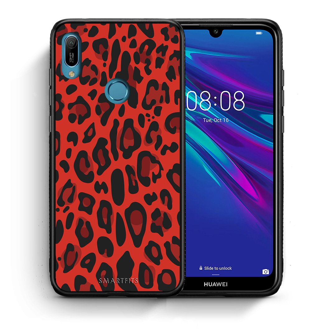 Θήκη Huawei Y6 2019 Red Leopard Animal από τη Smartfits με σχέδιο στο πίσω μέρος και μαύρο περίβλημα | Huawei Y6 2019 Red Leopard Animal case with colorful back and black bezels