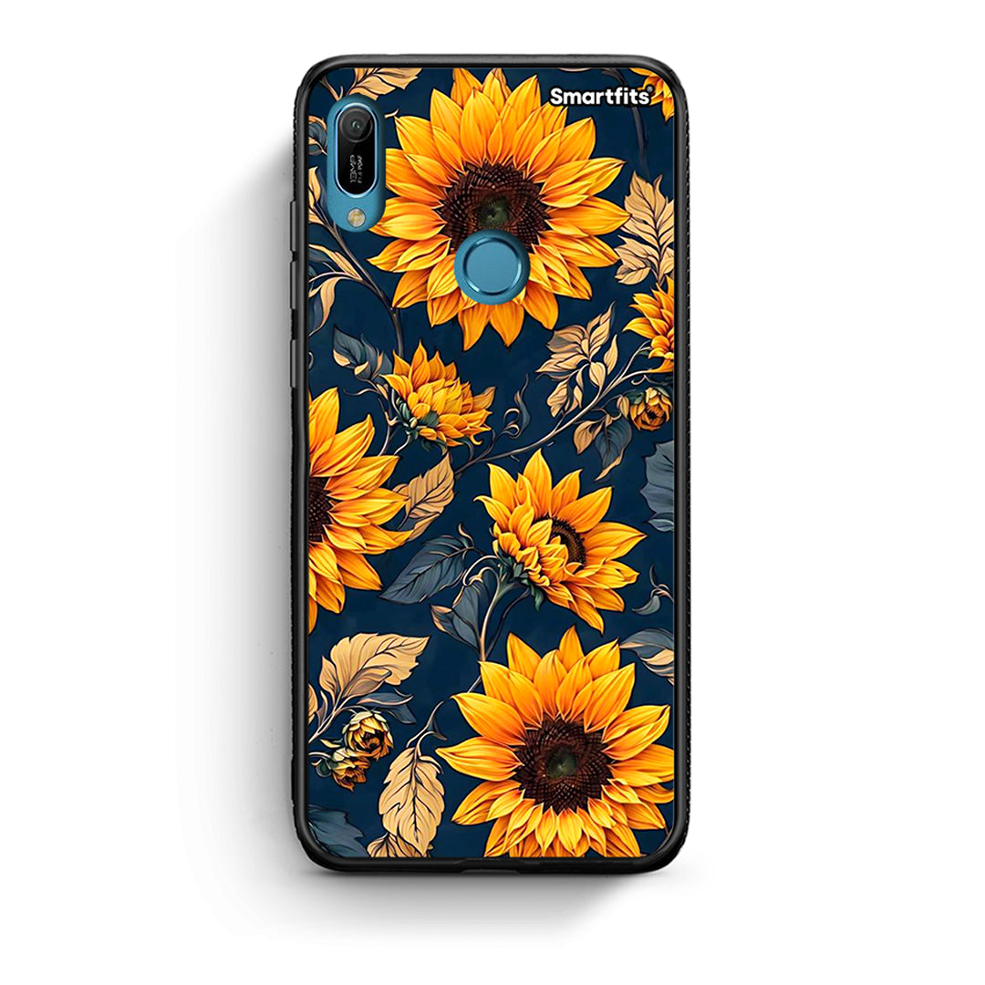 Huawei Y6 2019 Autumn Sunflowers Θήκη από τη Smartfits με σχέδιο στο πίσω μέρος και μαύρο περίβλημα | Smartphone case with colorful back and black bezels by Smartfits