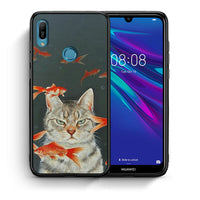 Thumbnail for Θήκη Huawei Y6 2019 Cat Goldfish από τη Smartfits με σχέδιο στο πίσω μέρος και μαύρο περίβλημα | Huawei Y6 2019 Cat Goldfish case with colorful back and black bezels