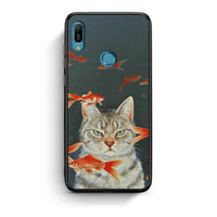 Thumbnail for Huawei Y6 2019 Cat Goldfish θήκη από τη Smartfits με σχέδιο στο πίσω μέρος και μαύρο περίβλημα | Smartphone case with colorful back and black bezels by Smartfits