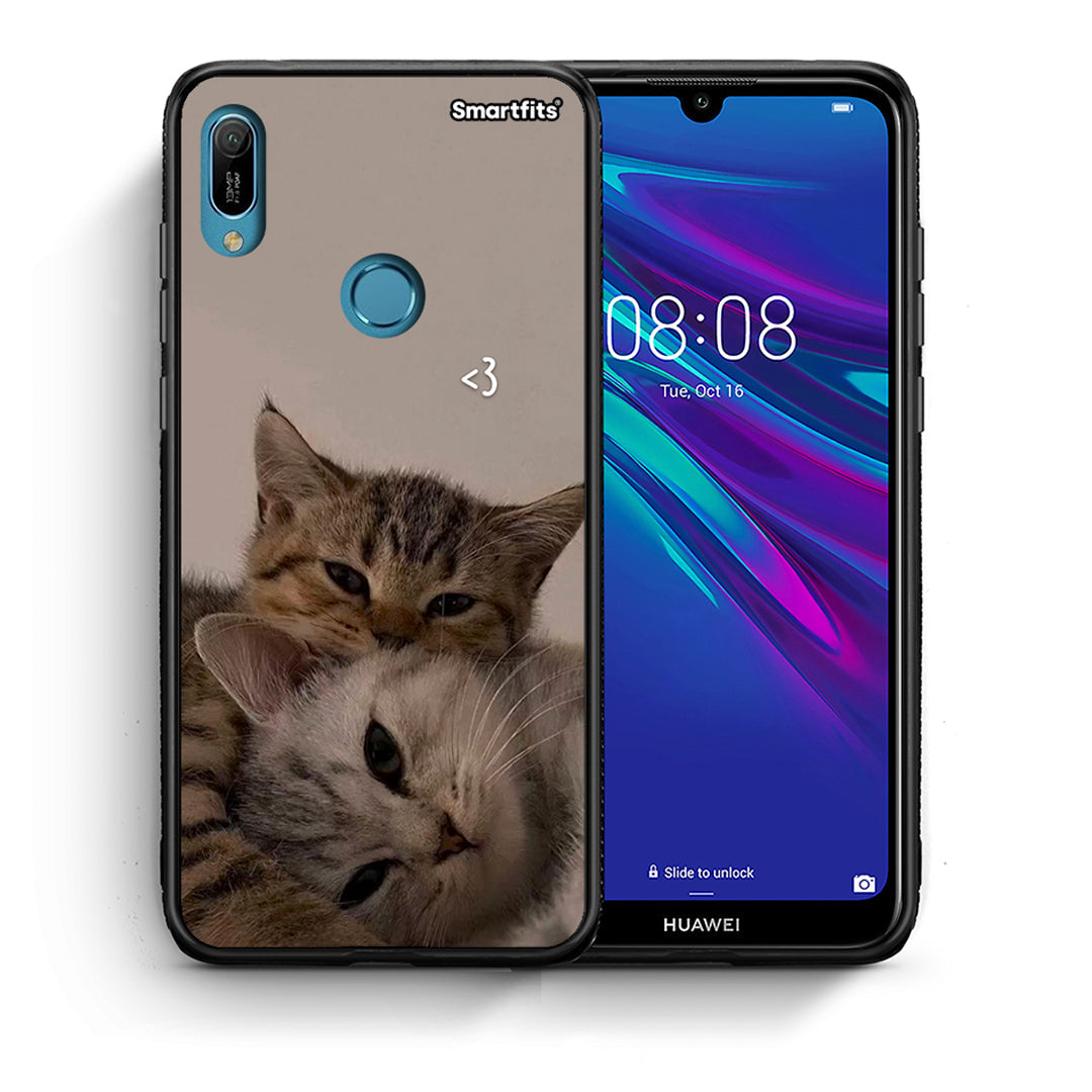Θήκη Huawei Y6 2019 Cats In Love από τη Smartfits με σχέδιο στο πίσω μέρος και μαύρο περίβλημα | Huawei Y6 2019 Cats In Love case with colorful back and black bezels