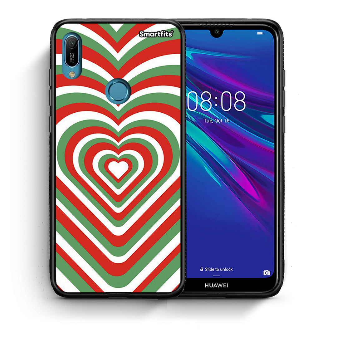 Θήκη Huawei Y6 2019 Christmas Hearts από τη Smartfits με σχέδιο στο πίσω μέρος και μαύρο περίβλημα | Huawei Y6 2019 Christmas Hearts case with colorful back and black bezels