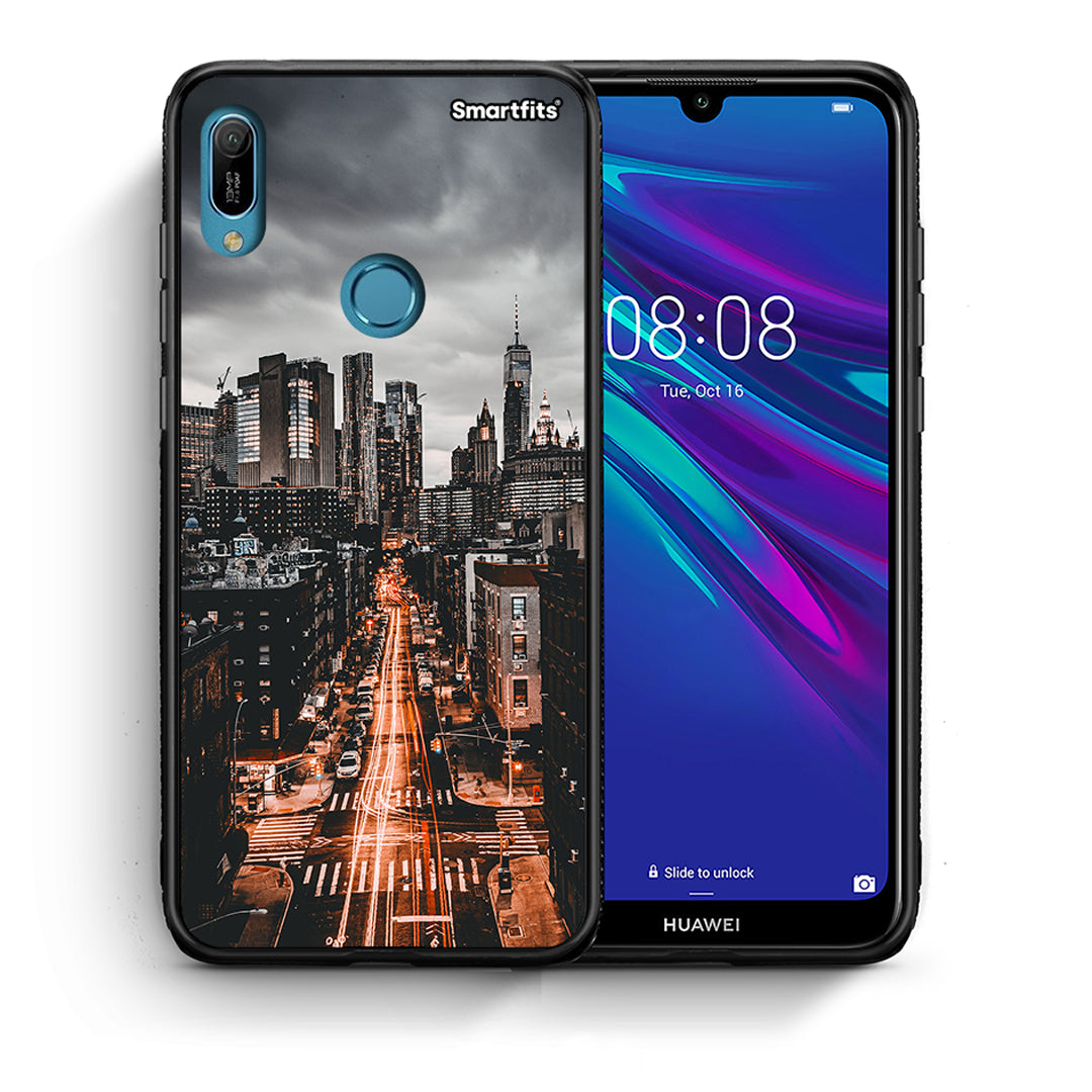 Θήκη Huawei Y6 2019 City Lights από τη Smartfits με σχέδιο στο πίσω μέρος και μαύρο περίβλημα | Huawei Y6 2019 City Lights case with colorful back and black bezels