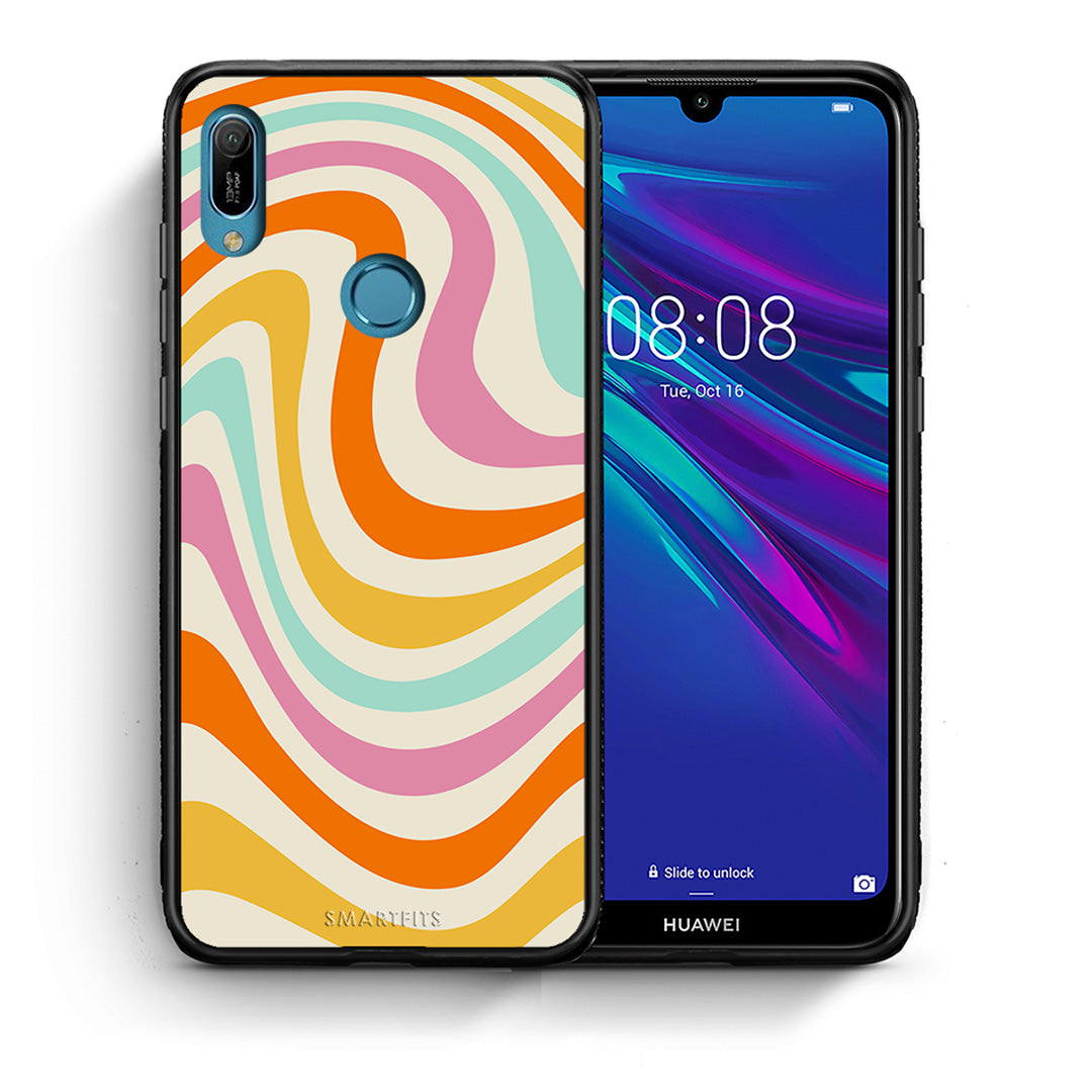 Θήκη Huawei Y6 2019 Colourful Waves από τη Smartfits με σχέδιο στο πίσω μέρος και μαύρο περίβλημα | Huawei Y6 2019 Colourful Waves case with colorful back and black bezels
