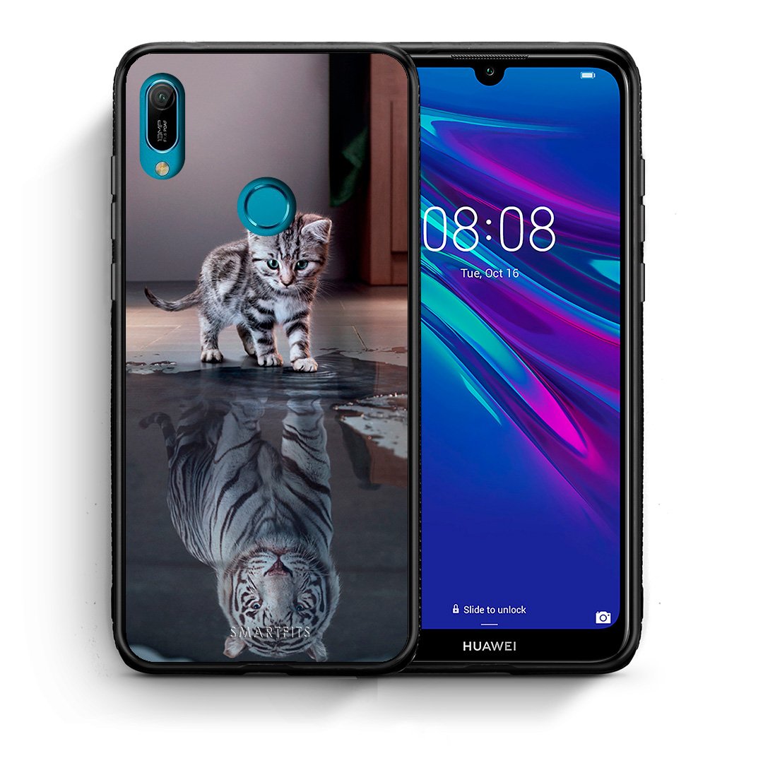 Θήκη Huawei Y6 2019 Tiger Cute από τη Smartfits με σχέδιο στο πίσω μέρος και μαύρο περίβλημα | Huawei Y6 2019 Tiger Cute case with colorful back and black bezels