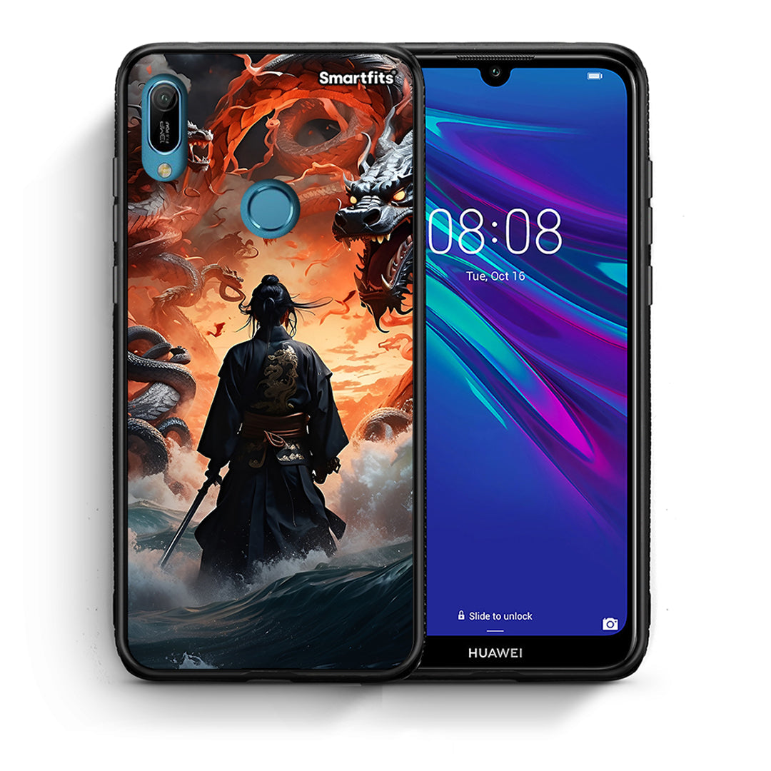 Θήκη Huawei Y6 2019 Dragons Fight από τη Smartfits με σχέδιο στο πίσω μέρος και μαύρο περίβλημα | Huawei Y6 2019 Dragons Fight case with colorful back and black bezels