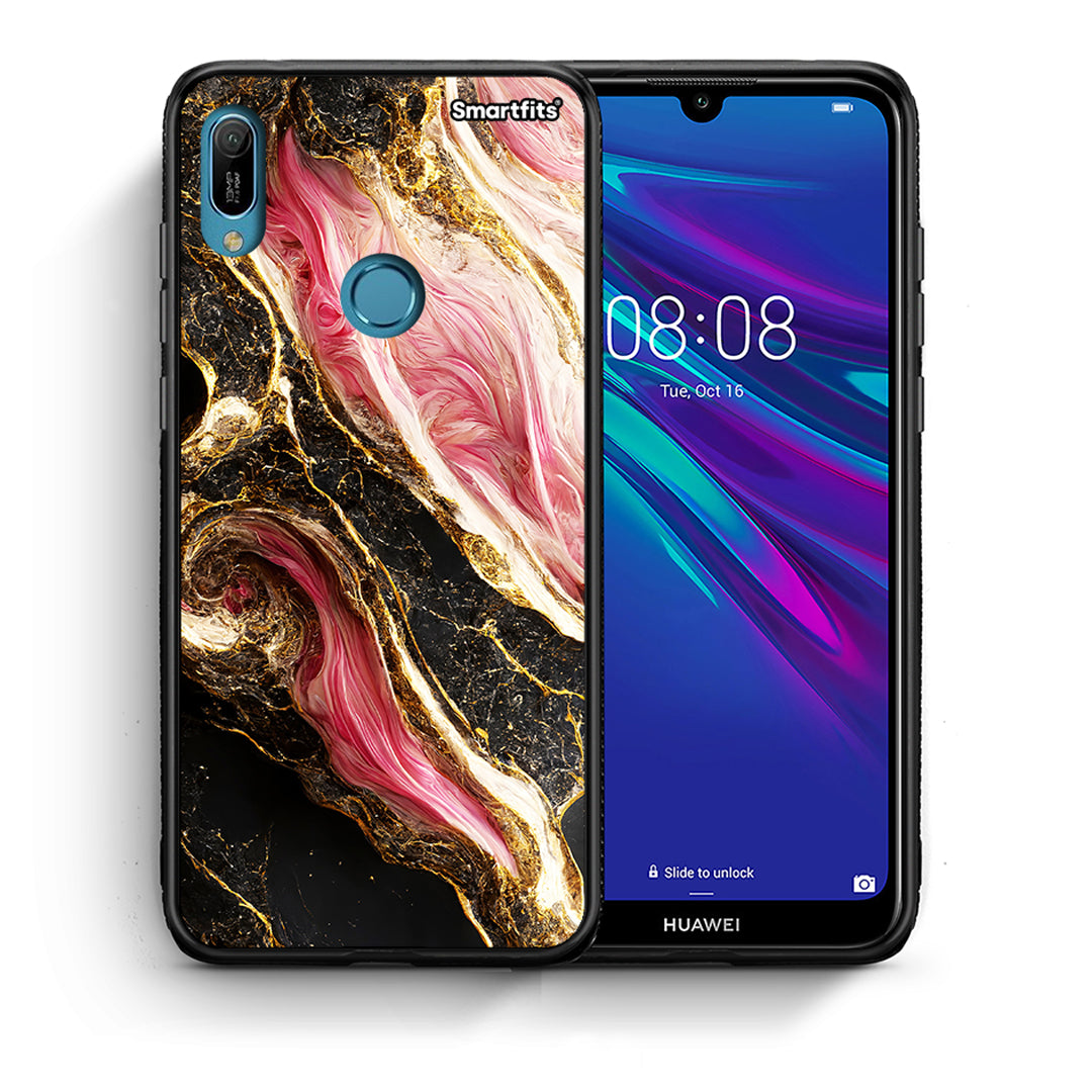 Θήκη Huawei Y6 2019 Glamorous Pink Marble από τη Smartfits με σχέδιο στο πίσω μέρος και μαύρο περίβλημα | Huawei Y6 2019 Glamorous Pink Marble case with colorful back and black bezels
