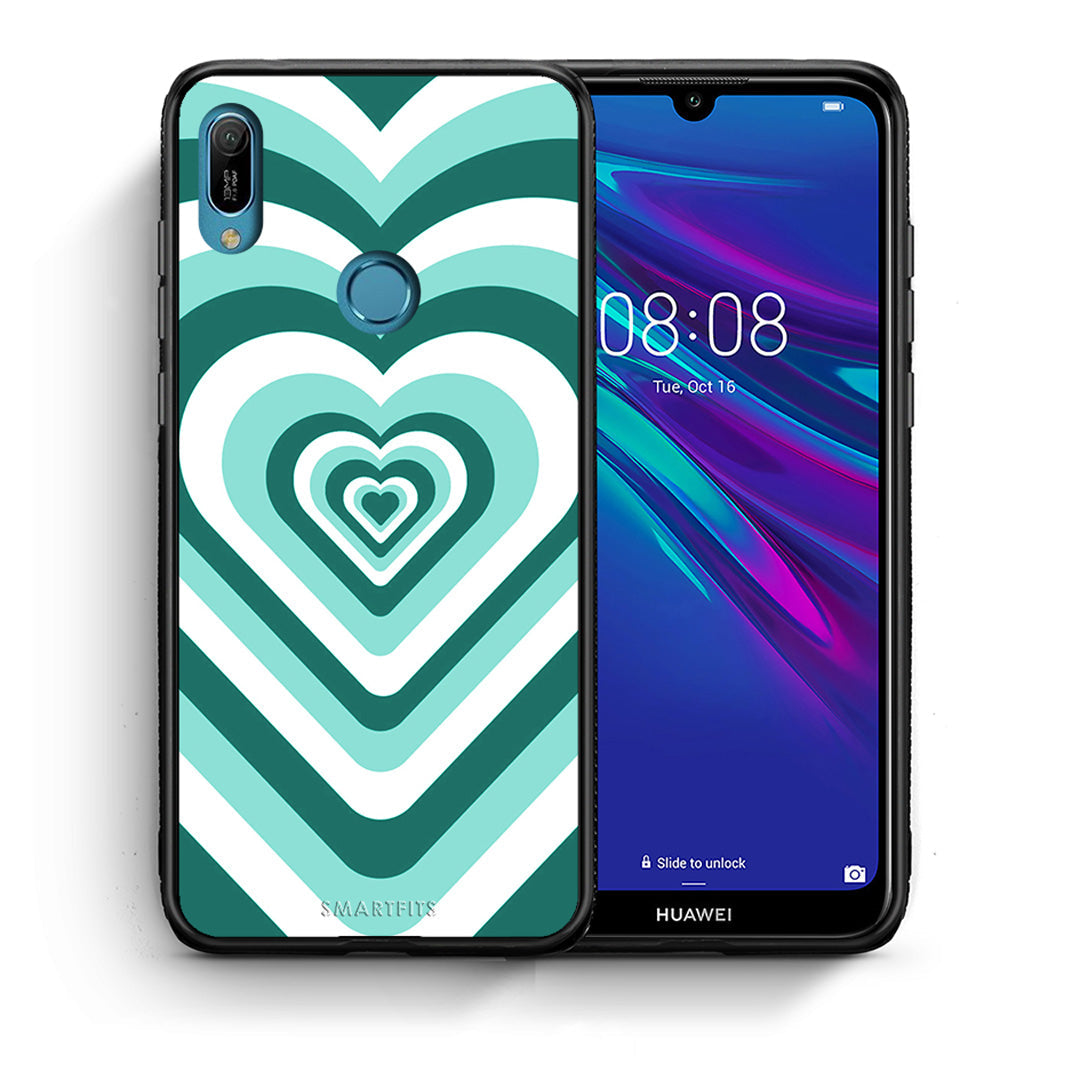 Θήκη Huawei Y6 2019 Green Hearts από τη Smartfits με σχέδιο στο πίσω μέρος και μαύρο περίβλημα | Huawei Y6 2019 Green Hearts case with colorful back and black bezels