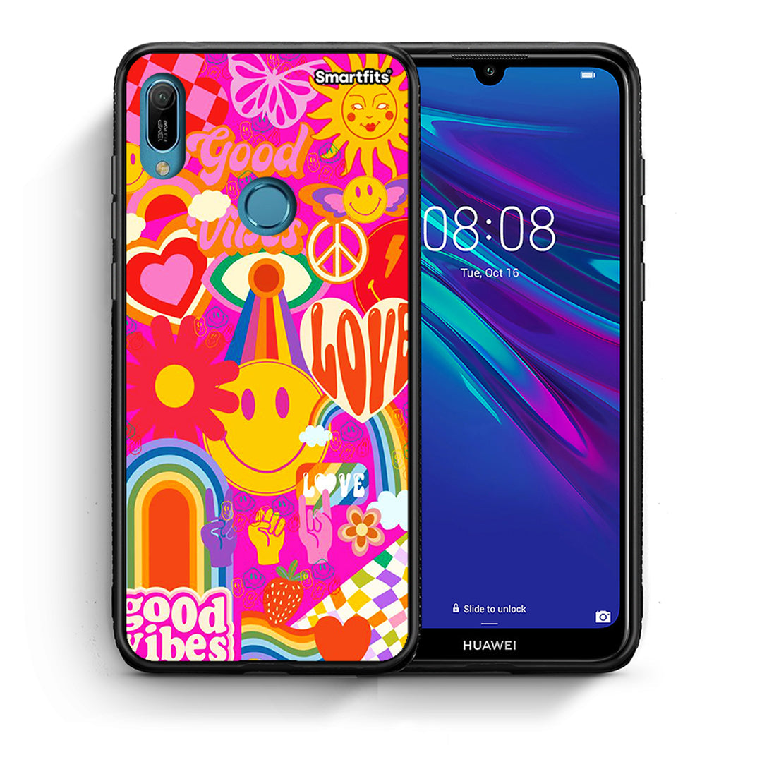 Θήκη Huawei Y6 2019 Hippie Love από τη Smartfits με σχέδιο στο πίσω μέρος και μαύρο περίβλημα | Huawei Y6 2019 Hippie Love case with colorful back and black bezels