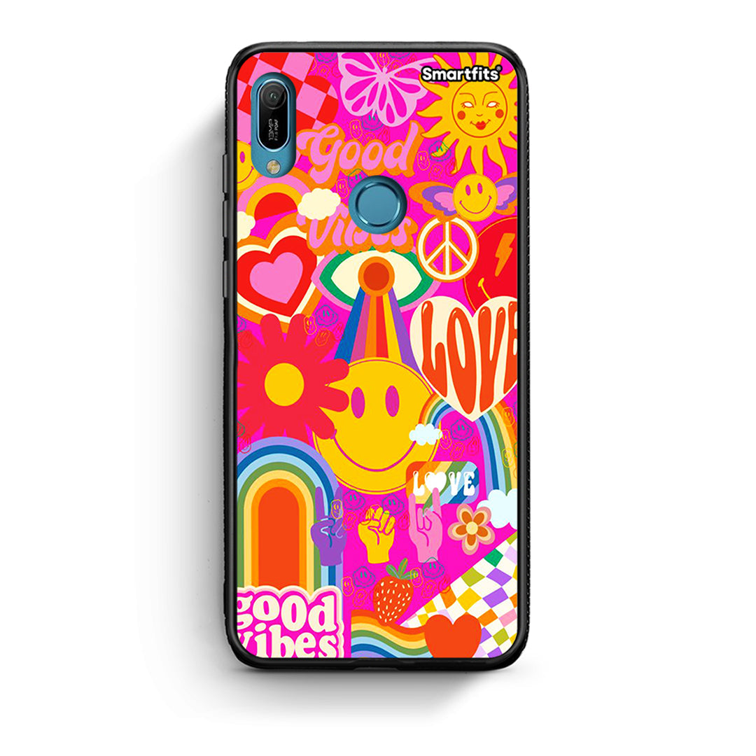Huawei Y6 2019 Hippie Love θήκη από τη Smartfits με σχέδιο στο πίσω μέρος και μαύρο περίβλημα | Smartphone case with colorful back and black bezels by Smartfits