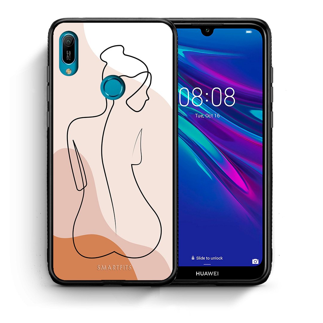 Θήκη Huawei Y6 2019 LineArt Woman από τη Smartfits με σχέδιο στο πίσω μέρος και μαύρο περίβλημα | Huawei Y6 2019 LineArt Woman case with colorful back and black bezels