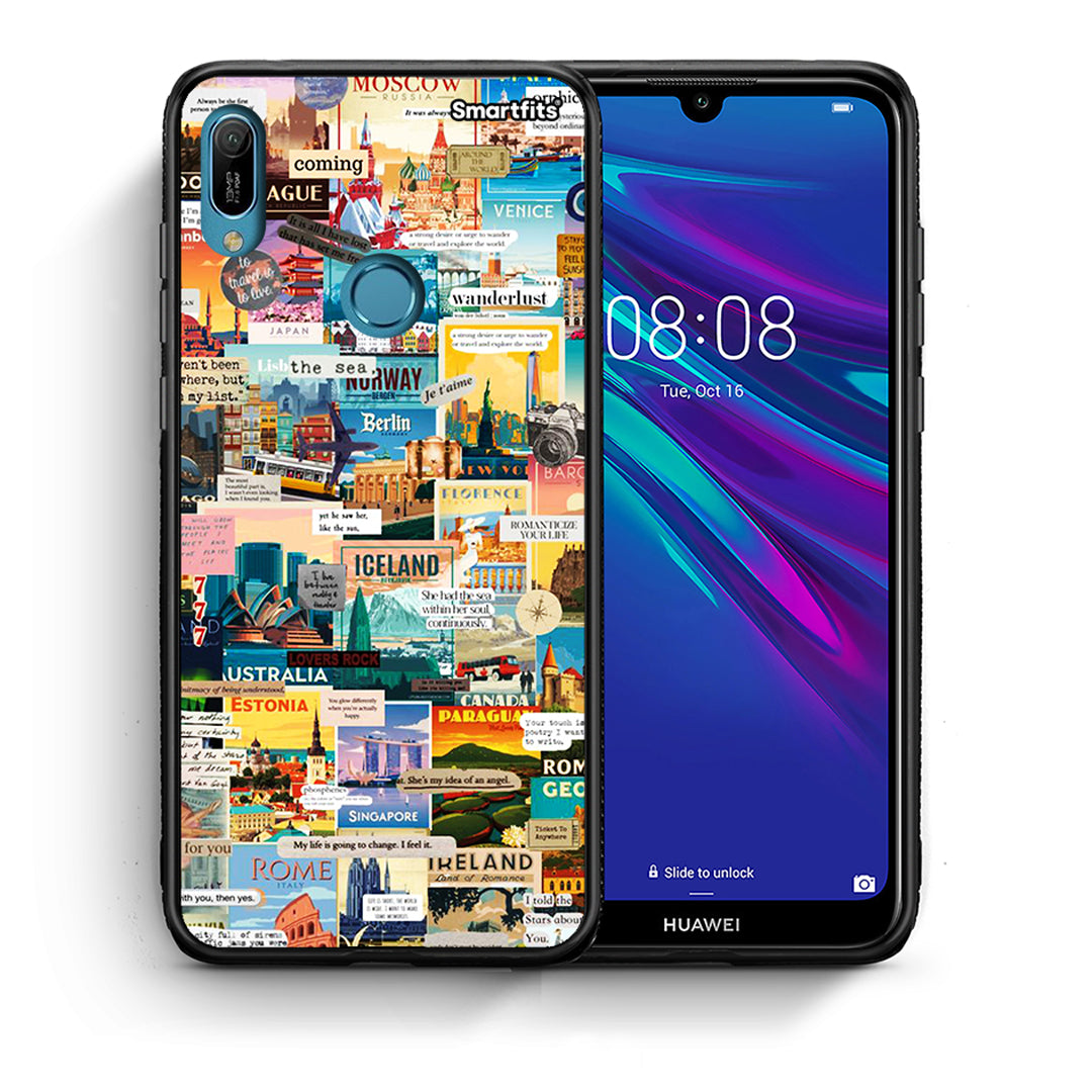 Θήκη Huawei Y6 2019 Live To Travel από τη Smartfits με σχέδιο στο πίσω μέρος και μαύρο περίβλημα | Huawei Y6 2019 Live To Travel case with colorful back and black bezels