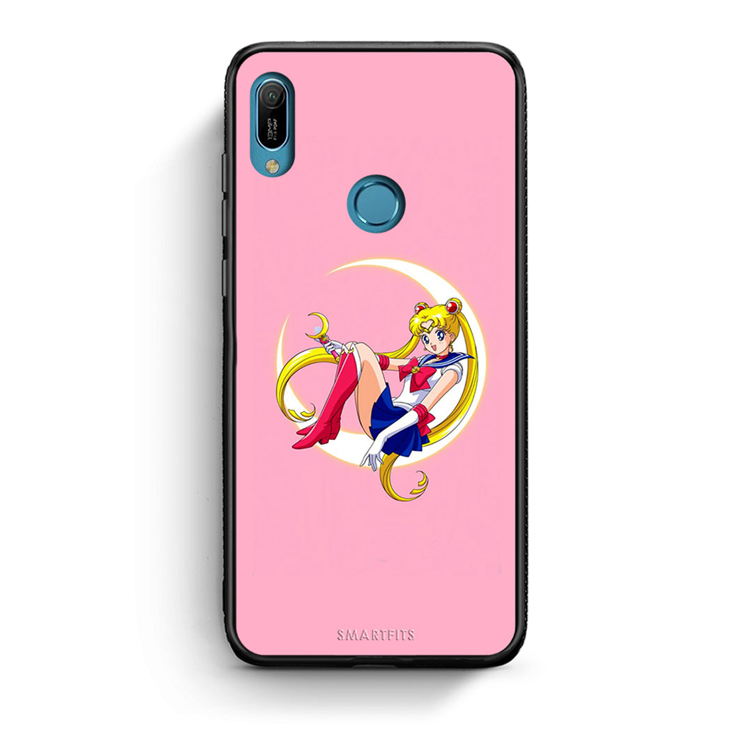 Huawei Y6 2019 Moon Girl θήκη από τη Smartfits με σχέδιο στο πίσω μέρος και μαύρο περίβλημα | Smartphone case with colorful back and black bezels by Smartfits