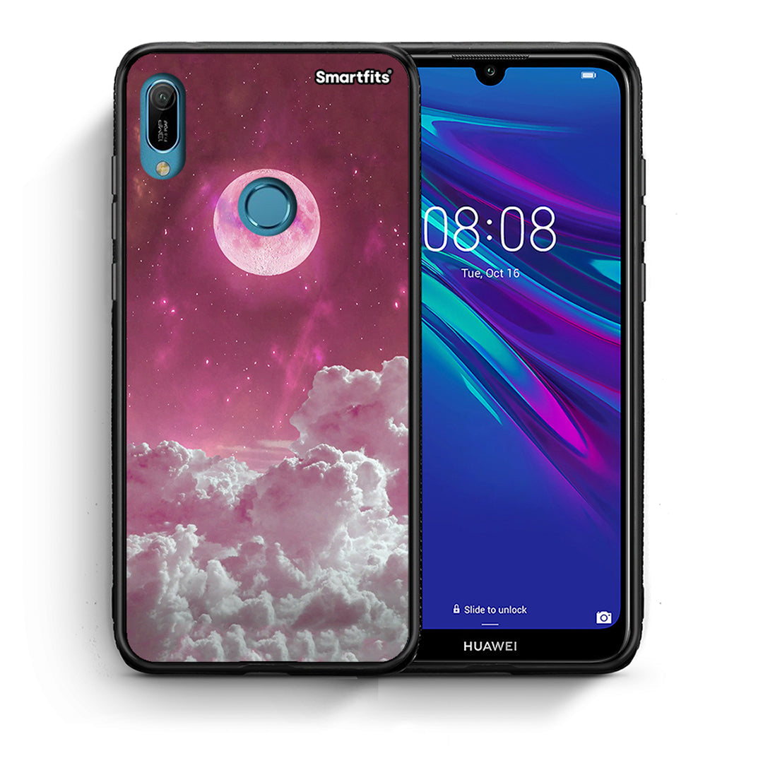 Θήκη Huawei Y6 2019 Pink Moon από τη Smartfits με σχέδιο στο πίσω μέρος και μαύρο περίβλημα | Huawei Y6 2019 Pink Moon case with colorful back and black bezels