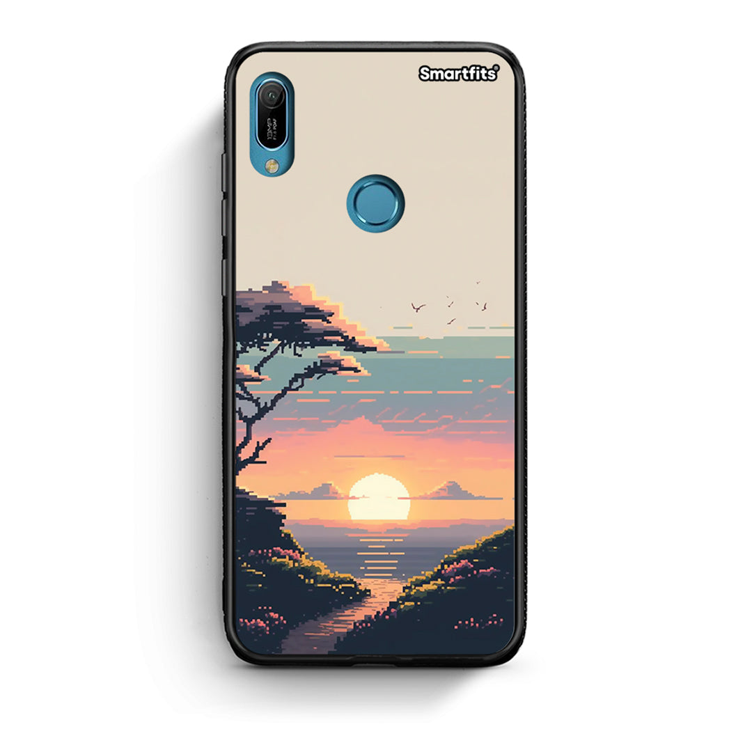 Huawei Y6 2019 Pixel Sunset Θήκη από τη Smartfits με σχέδιο στο πίσω μέρος και μαύρο περίβλημα | Smartphone case with colorful back and black bezels by Smartfits