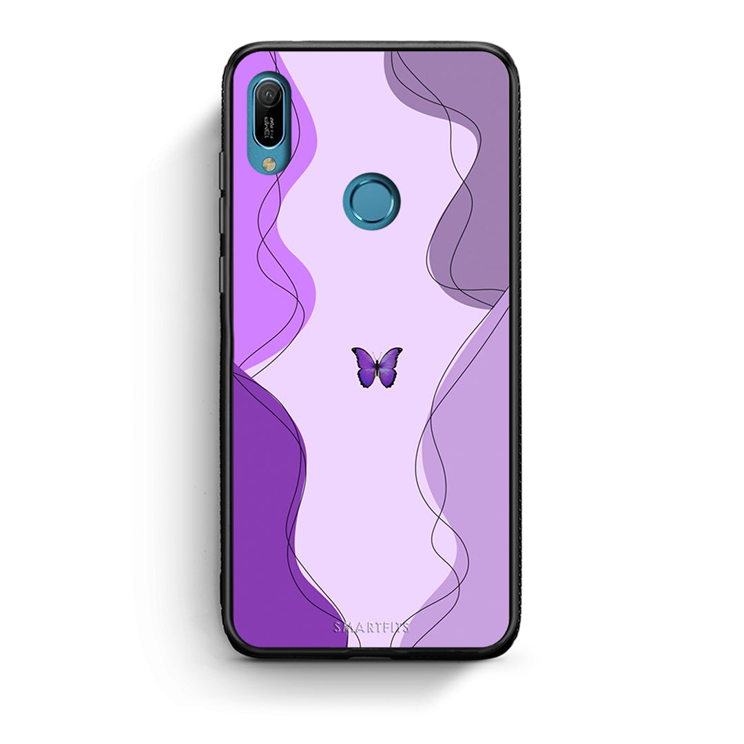 Huawei Y6 2019 Purple Mariposa Θήκη Αγίου Βαλεντίνου από τη Smartfits με σχέδιο στο πίσω μέρος και μαύρο περίβλημα | Smartphone case with colorful back and black bezels by Smartfits