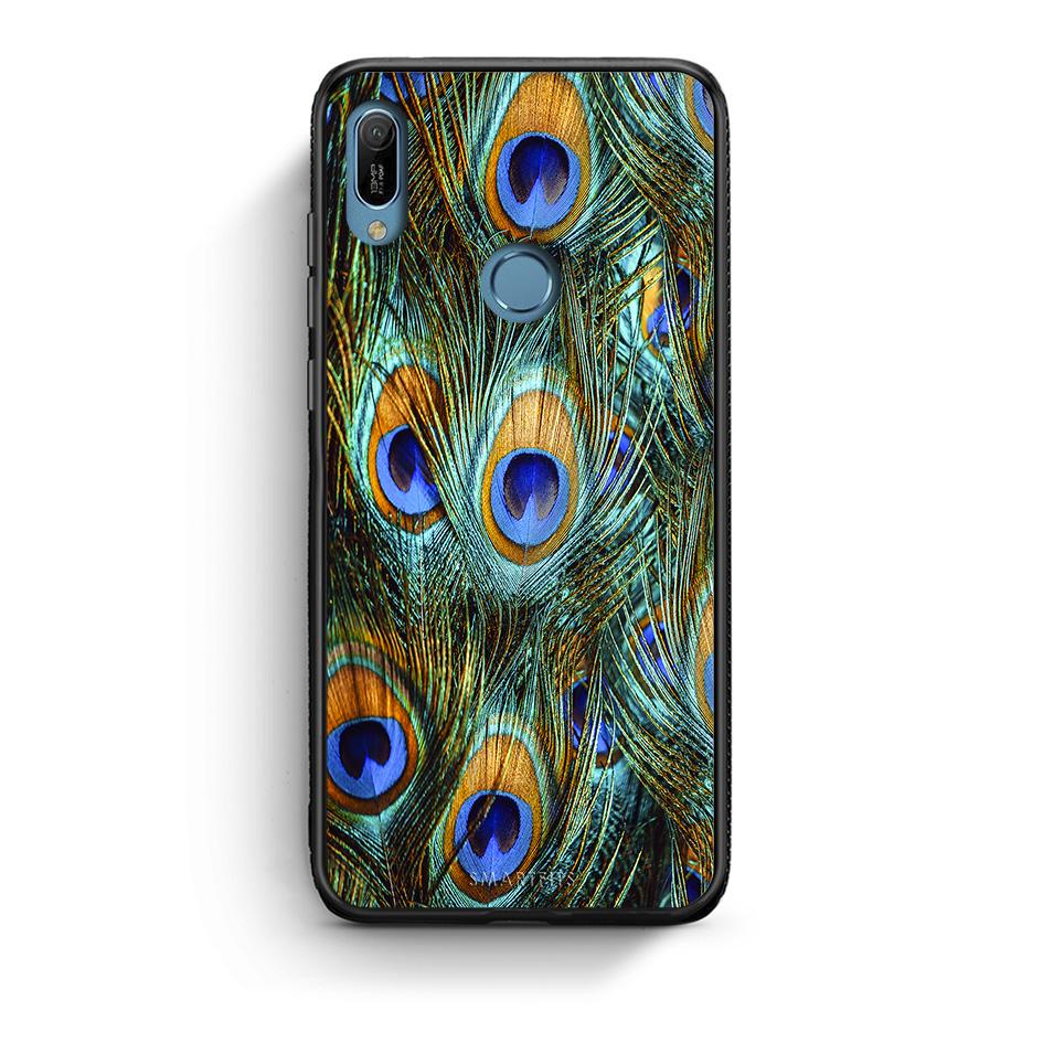 Huawei Y6 2019 Real Peacock Feathers θήκη από τη Smartfits με σχέδιο στο πίσω μέρος και μαύρο περίβλημα | Smartphone case with colorful back and black bezels by Smartfits