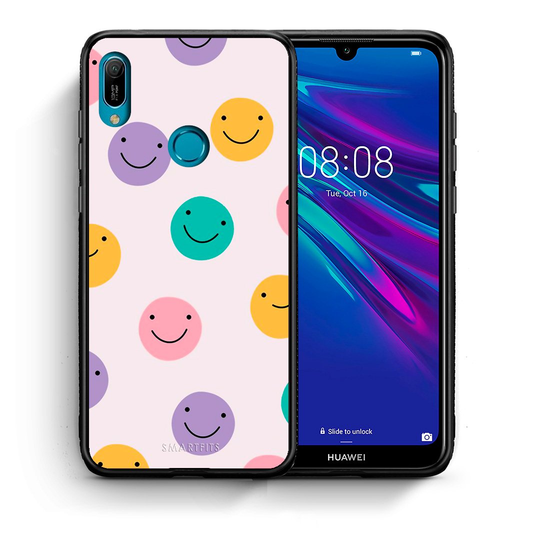 Θήκη Huawei Y6 2019 Smiley Faces από τη Smartfits με σχέδιο στο πίσω μέρος και μαύρο περίβλημα | Huawei Y6 2019 Smiley Faces case with colorful back and black bezels