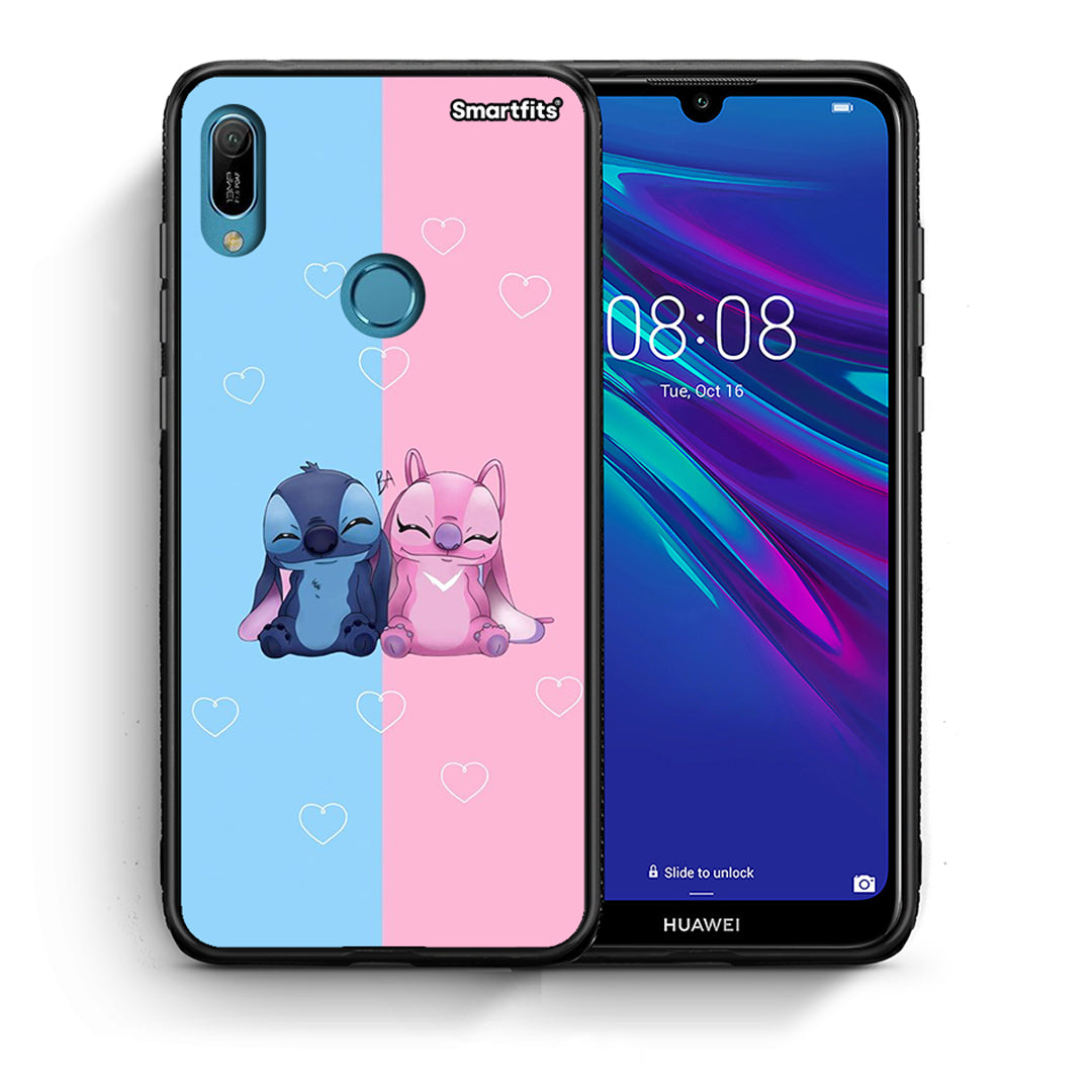 Θήκη Huawei Y6 2019 Stitch And Angel από τη Smartfits με σχέδιο στο πίσω μέρος και μαύρο περίβλημα | Huawei Y6 2019 Stitch And Angel case with colorful back and black bezels