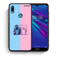 Thumbnail for Θήκη Huawei Y6 2019 Stitch And Angel από τη Smartfits με σχέδιο στο πίσω μέρος και μαύρο περίβλημα | Huawei Y6 2019 Stitch And Angel case with colorful back and black bezels