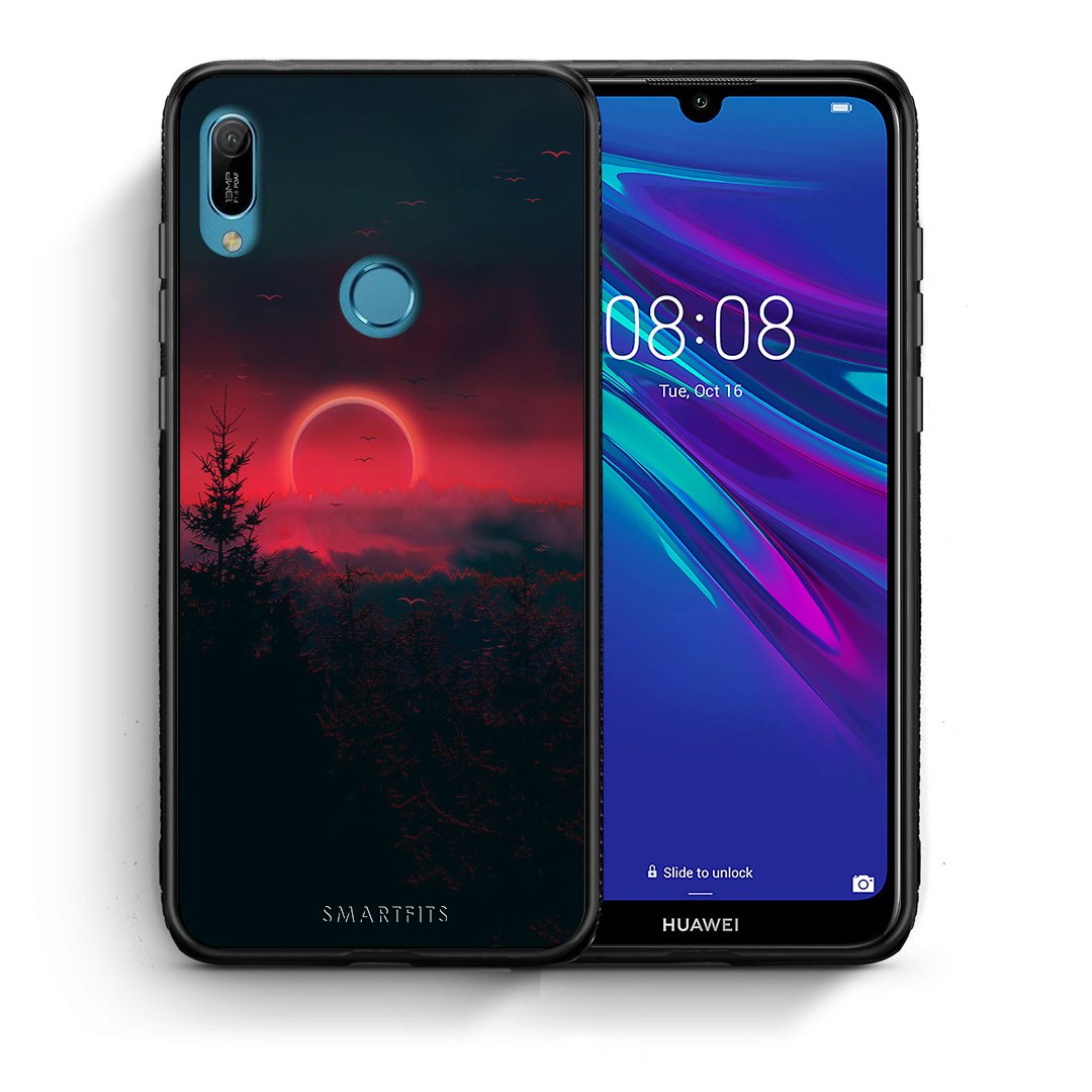 Θήκη Huawei Y6 2019 Sunset Tropic από τη Smartfits με σχέδιο στο πίσω μέρος και μαύρο περίβλημα | Huawei Y6 2019 Sunset Tropic case with colorful back and black bezels
