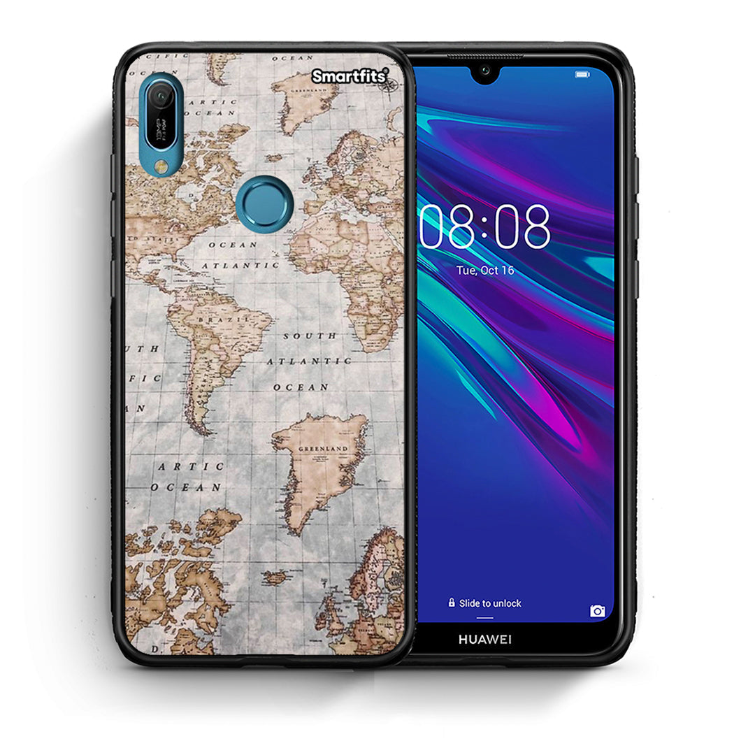 Θήκη Huawei Y6 2019 World Map από τη Smartfits με σχέδιο στο πίσω μέρος και μαύρο περίβλημα | Huawei Y6 2019 World Map case with colorful back and black bezels