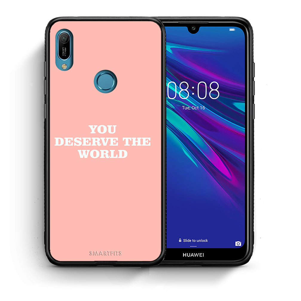 Θήκη Αγίου Βαλεντίνου Huawei Y6 2019 You Deserve The World από τη Smartfits με σχέδιο στο πίσω μέρος και μαύρο περίβλημα | Huawei Y6 2019 You Deserve The World case with colorful back and black bezels