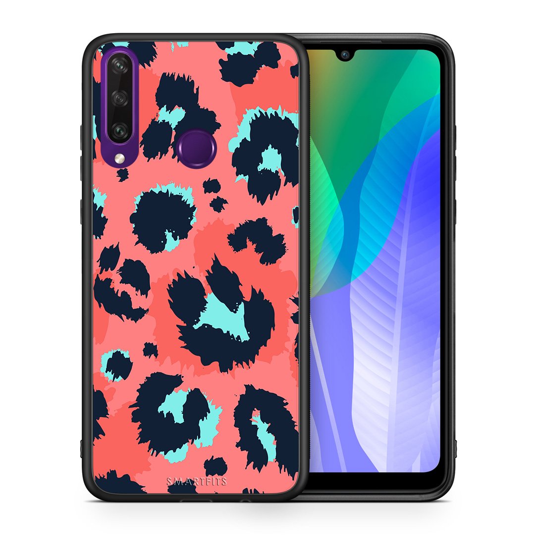 Θήκη Huawei Y6p Pink Leopard Animal από τη Smartfits με σχέδιο στο πίσω μέρος και μαύρο περίβλημα | Huawei Y6p Pink Leopard Animal case with colorful back and black bezels