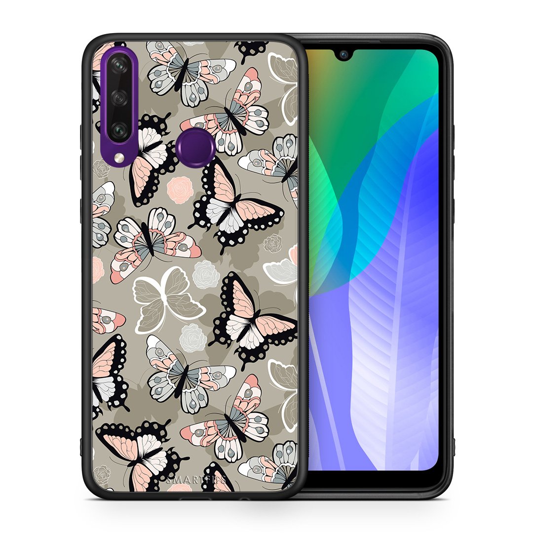 Θήκη Huawei Y6p Butterflies Boho από τη Smartfits με σχέδιο στο πίσω μέρος και μαύρο περίβλημα | Huawei Y6p Butterflies Boho case with colorful back and black bezels