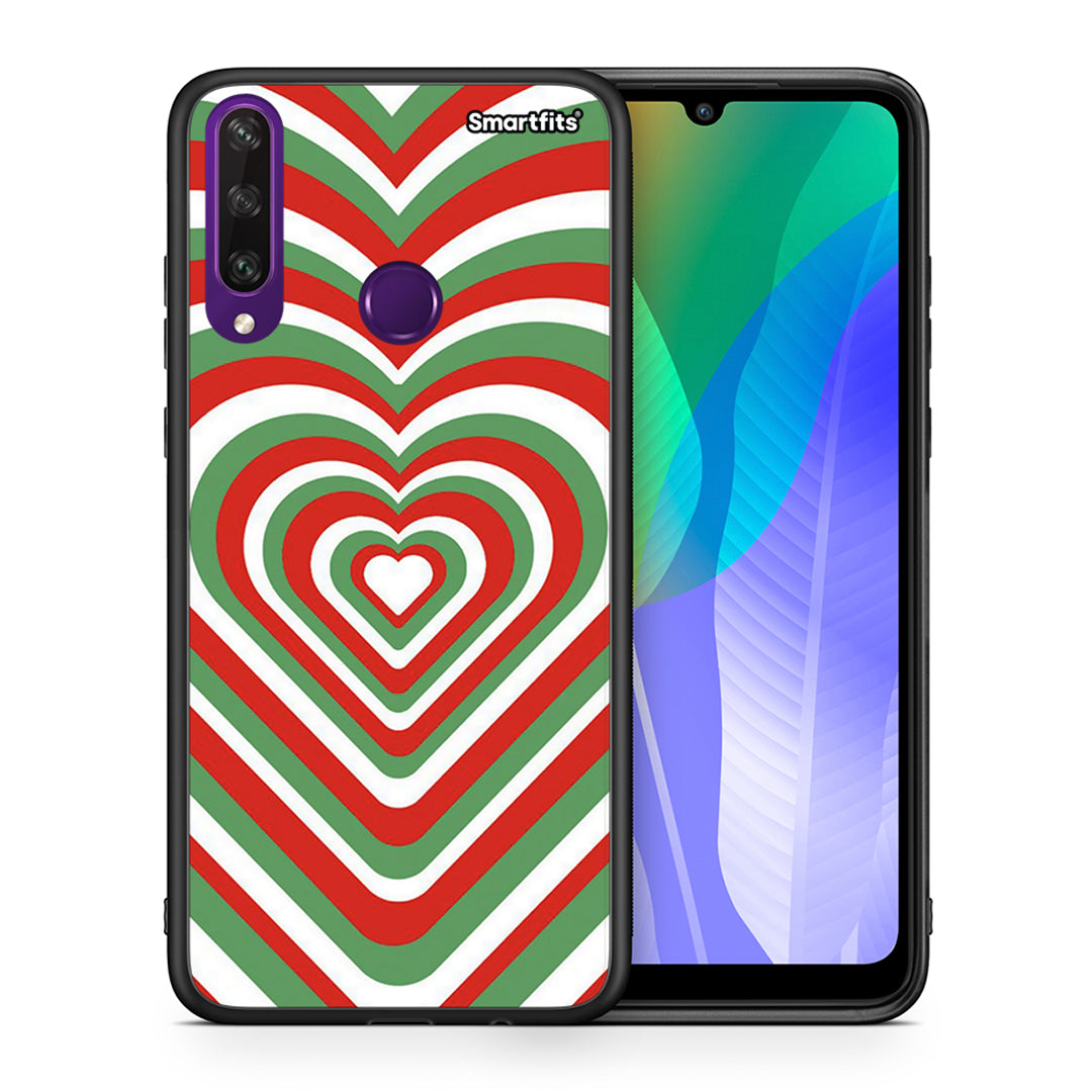 Θήκη Huawei Y6p Christmas Hearts από τη Smartfits με σχέδιο στο πίσω μέρος και μαύρο περίβλημα | Huawei Y6p Christmas Hearts case with colorful back and black bezels