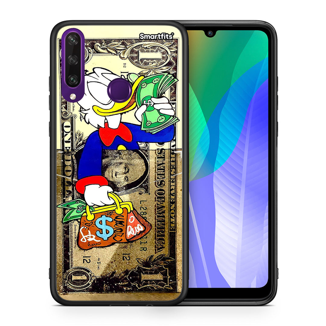 Θήκη Huawei Y6p Duck Money από τη Smartfits με σχέδιο στο πίσω μέρος και μαύρο περίβλημα | Huawei Y6p Duck Money case with colorful back and black bezels