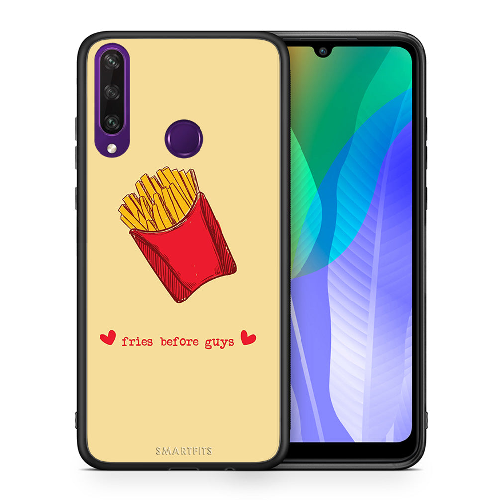 Θήκη Αγίου Βαλεντίνου Huawei Y6p Fries Before Guys από τη Smartfits με σχέδιο στο πίσω μέρος και μαύρο περίβλημα | Huawei Y6p Fries Before Guys case with colorful back and black bezels