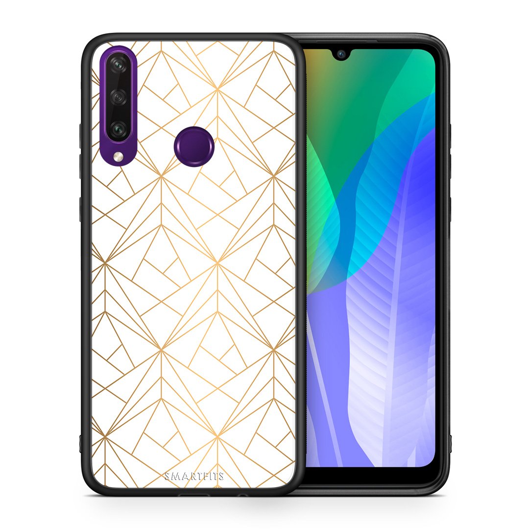 Θήκη Huawei Y6p Luxury White Geometric από τη Smartfits με σχέδιο στο πίσω μέρος και μαύρο περίβλημα | Huawei Y6p Luxury White Geometric case with colorful back and black bezels