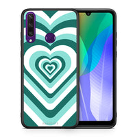 Thumbnail for Θήκη Huawei Y6p Green Hearts από τη Smartfits με σχέδιο στο πίσω μέρος και μαύρο περίβλημα | Huawei Y6p Green Hearts case with colorful back and black bezels
