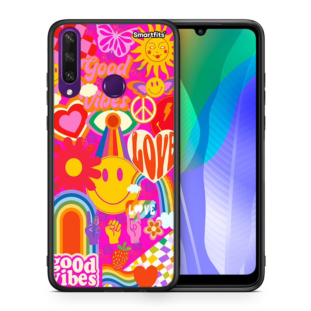 Θήκη Huawei Y6p Hippie Love από τη Smartfits με σχέδιο στο πίσω μέρος και μαύρο περίβλημα | Huawei Y6p Hippie Love case with colorful back and black bezels