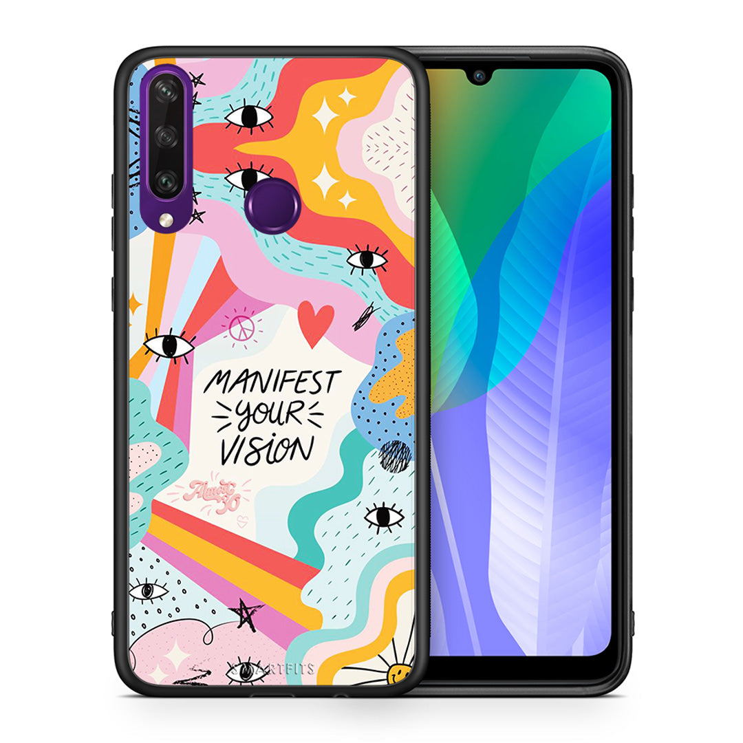 Θήκη Huawei Y6p Manifest Your Vision από τη Smartfits με σχέδιο στο πίσω μέρος και μαύρο περίβλημα | Huawei Y6p Manifest Your Vision case with colorful back and black bezels