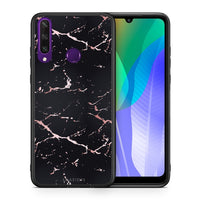 Thumbnail for Θήκη Huawei Y6p Black Rosegold Marble από τη Smartfits με σχέδιο στο πίσω μέρος και μαύρο περίβλημα | Huawei Y6p Black Rosegold Marble case with colorful back and black bezels