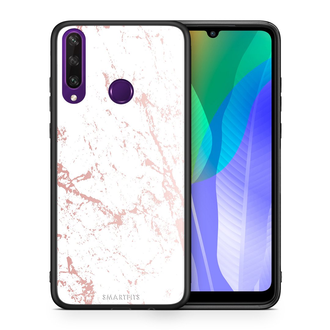 Θήκη Huawei Y6p Pink Splash Marble από τη Smartfits με σχέδιο στο πίσω μέρος και μαύρο περίβλημα | Huawei Y6p Pink Splash Marble case with colorful back and black bezels