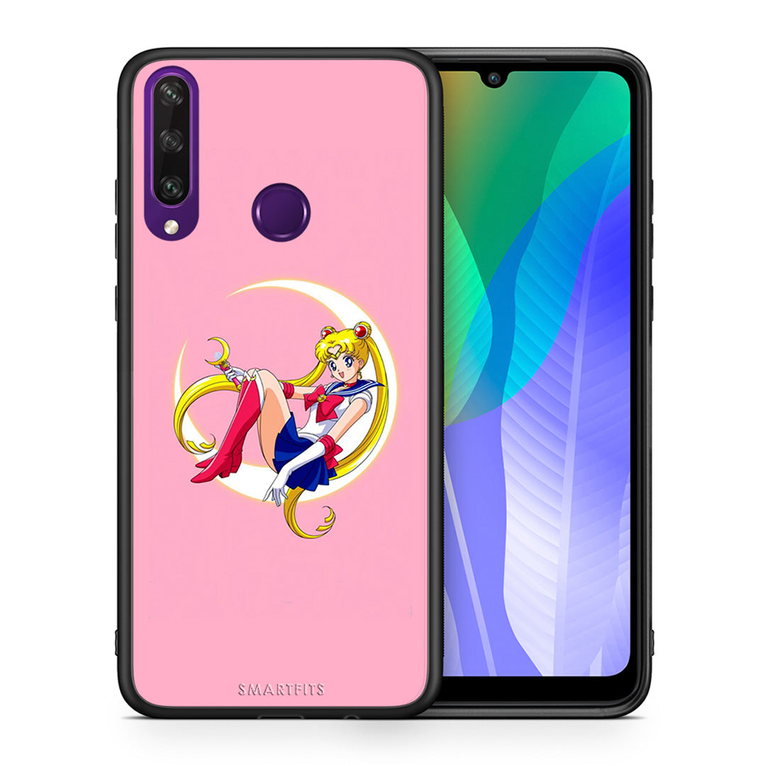 Θήκη Huawei Y6p Moon Girl από τη Smartfits με σχέδιο στο πίσω μέρος και μαύρο περίβλημα | Huawei Y6p Moon Girl case with colorful back and black bezels