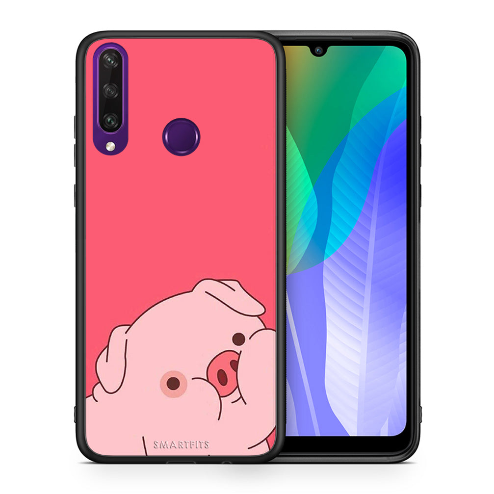 Θήκη Αγίου Βαλεντίνου Huawei Y6p Pig Love 1 από τη Smartfits με σχέδιο στο πίσω μέρος και μαύρο περίβλημα | Huawei Y6p Pig Love 1 case with colorful back and black bezels