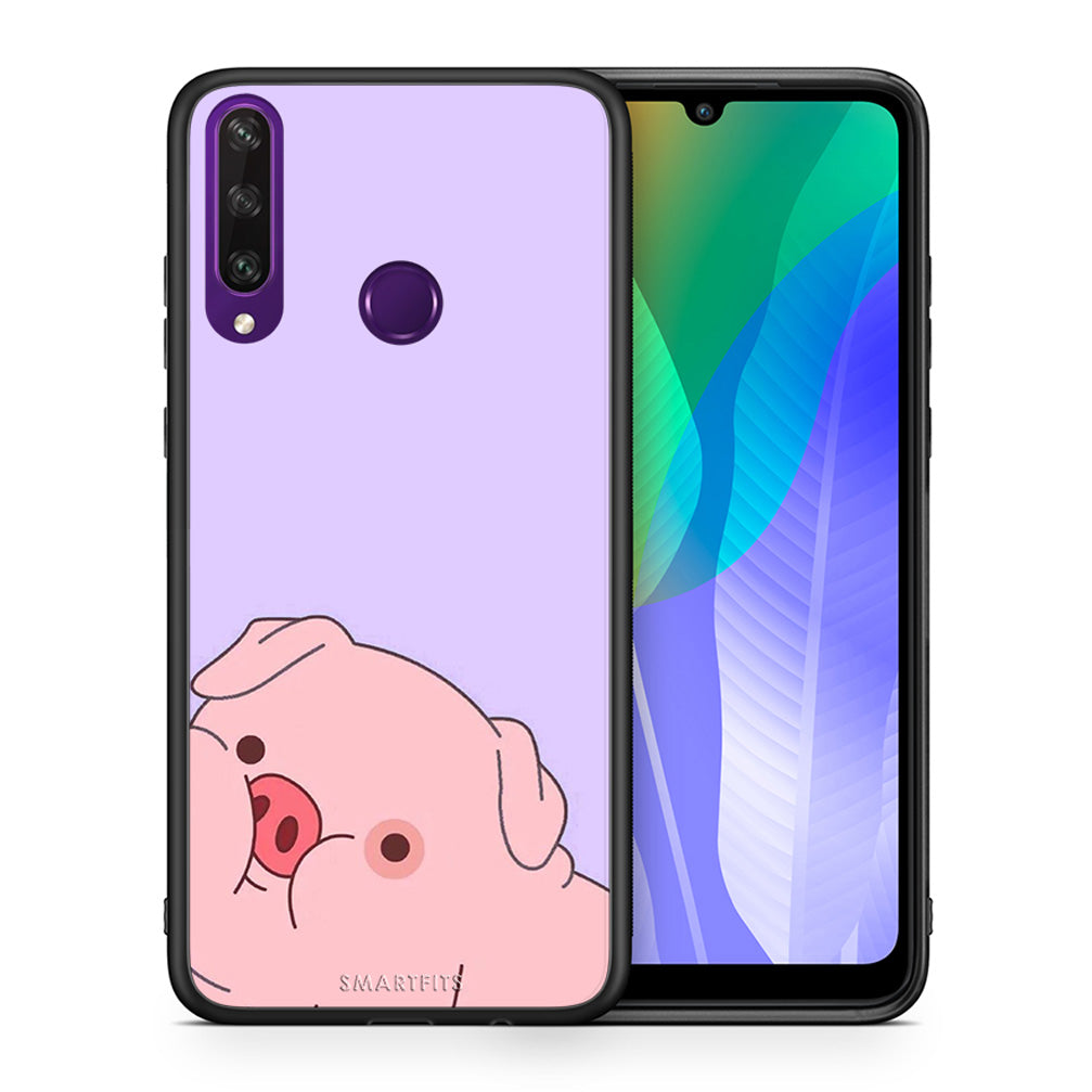 Θήκη Αγίου Βαλεντίνου Huawei Y6p Pig Love 2 από τη Smartfits με σχέδιο στο πίσω μέρος και μαύρο περίβλημα | Huawei Y6p Pig Love 2 case with colorful back and black bezels