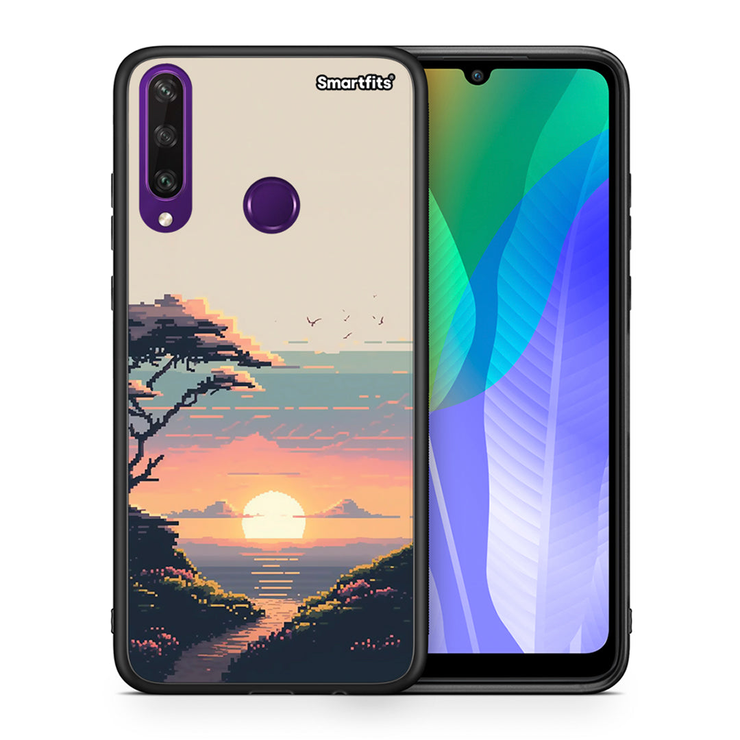 Θήκη Huawei Y6p Pixel Sunset από τη Smartfits με σχέδιο στο πίσω μέρος και μαύρο περίβλημα | Huawei Y6p Pixel Sunset case with colorful back and black bezels