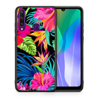 Thumbnail for Θήκη Huawei Y6p Tropical Flowers από τη Smartfits με σχέδιο στο πίσω μέρος και μαύρο περίβλημα | Huawei Y6p Tropical Flowers case with colorful back and black bezels
