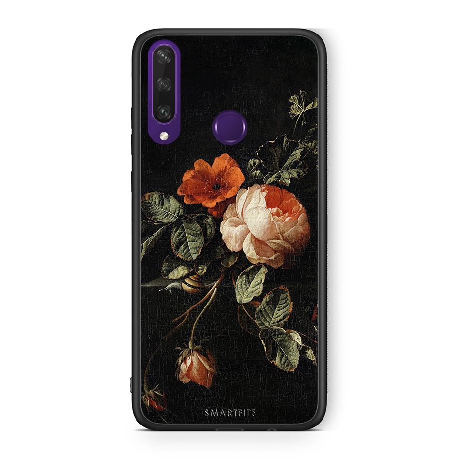 Huawei Y6p Vintage Roses θήκη από τη Smartfits με σχέδιο στο πίσω μέρος και μαύρο περίβλημα | Smartphone case with colorful back and black bezels by Smartfits