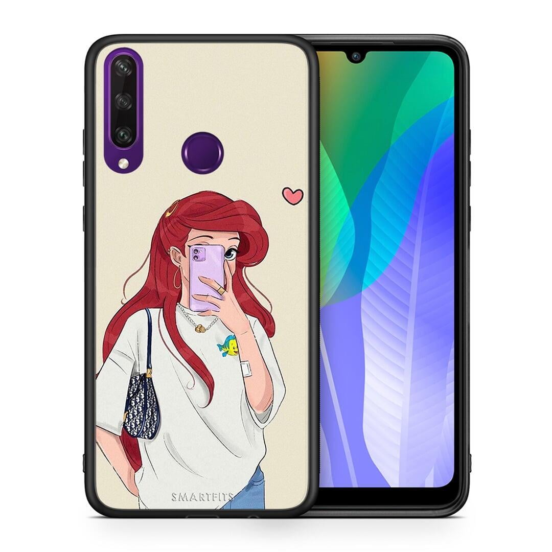 Θήκη Huawei Y6p Walking Mermaid από τη Smartfits με σχέδιο στο πίσω μέρος και μαύρο περίβλημα | Huawei Y6p Walking Mermaid case with colorful back and black bezels