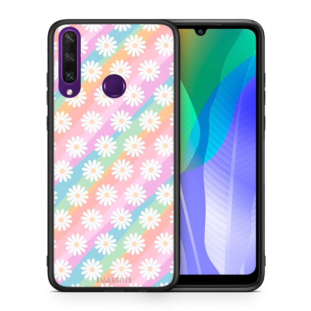 Θήκη Huawei Y6p White Daisies από τη Smartfits με σχέδιο στο πίσω μέρος και μαύρο περίβλημα | Huawei Y6p White Daisies case with colorful back and black bezels