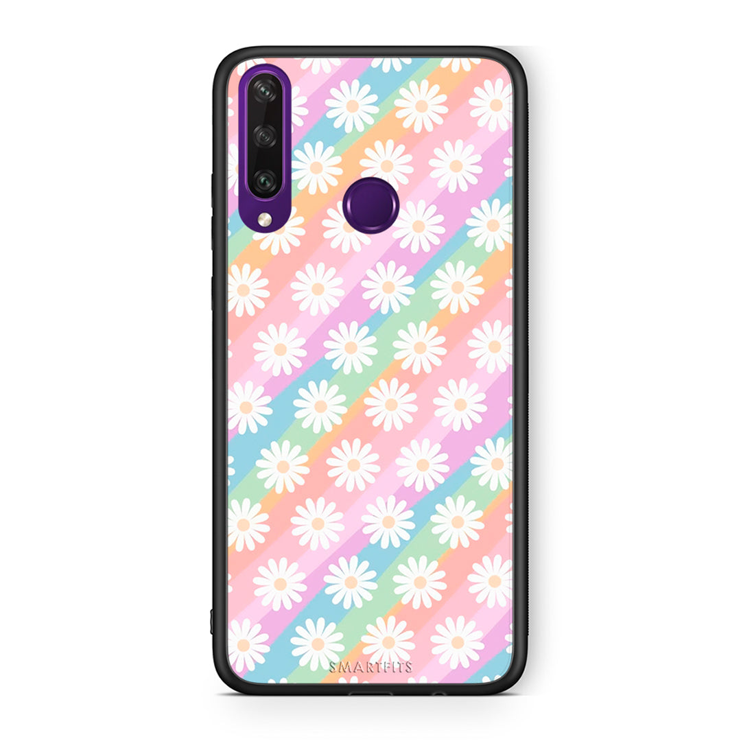 Huawei Y6p White Daisies θήκη από τη Smartfits με σχέδιο στο πίσω μέρος και μαύρο περίβλημα | Smartphone case with colorful back and black bezels by Smartfits